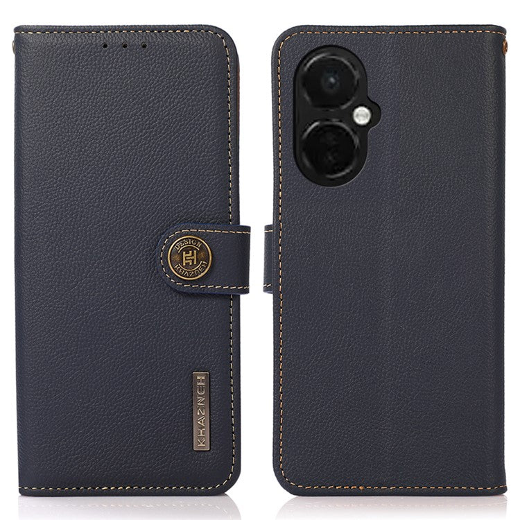 KHAZNEH For OnePlus Nord CE 3 Lite 5G / Nord N30 5G RFID Blocking Phone Wallet Case Genuine Leather Stand Phone Cover - Blue