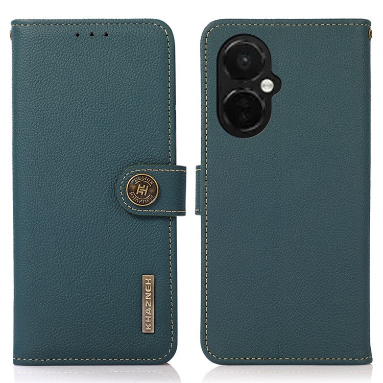 KHAZNEH For OnePlus Nord CE 3 Lite 5G / Nord N30 5G RFID Blocking Phone Wallet Case Genuine Leather Stand Phone Cover - Green