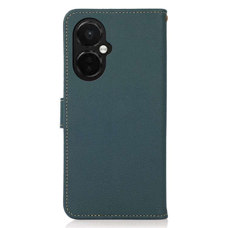 KHAZNEH For OnePlus Nord CE 3 Lite 5G / Nord N30 5G RFID Blocking Phone Wallet Case Genuine Leather Stand Phone Cover - Green