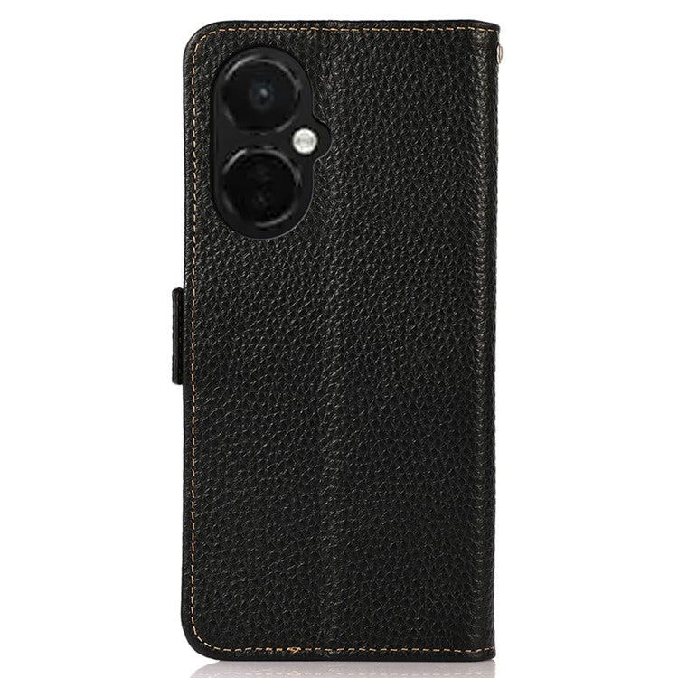 KHAZNEH For OnePlus Nord CE 3 Lite 5G / Nord N30 5G RFID Blocking Phone Case Genuine Cow Leather Wallet Stand Smartphone Cover - Black