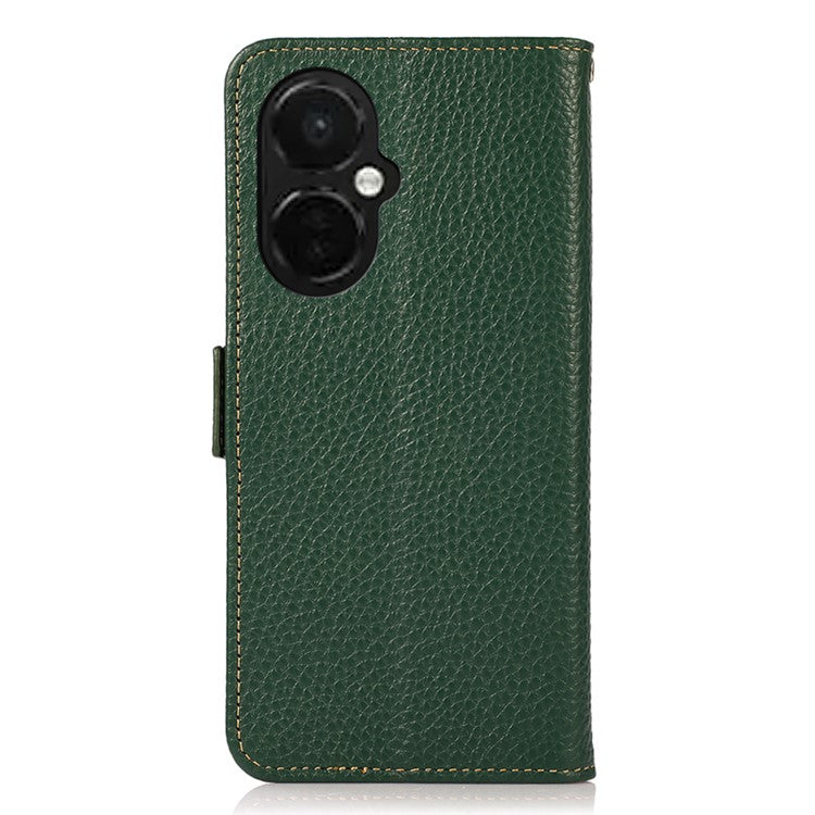 KHAZNEH For OnePlus Nord CE 3 Lite 5G / Nord N30 5G RFID Blocking Phone Case Genuine Cow Leather Wallet Stand Smartphone Cover - Green