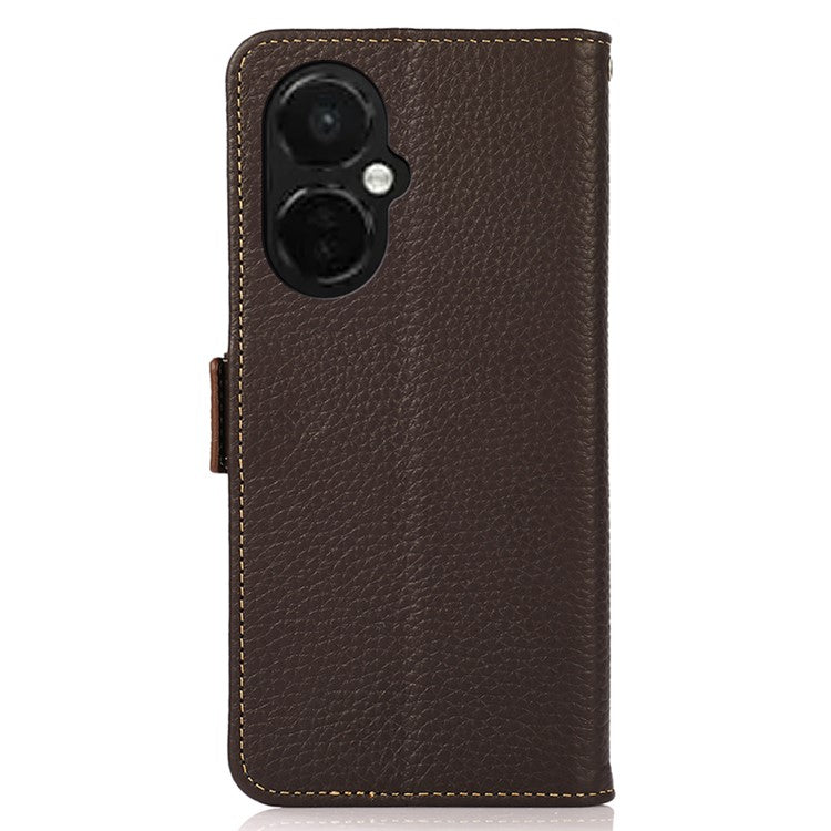 KHAZNEH For OnePlus Nord CE 3 Lite 5G / Nord N30 5G RFID Blocking Phone Case Genuine Cow Leather Wallet Stand Smartphone Cover - Brown