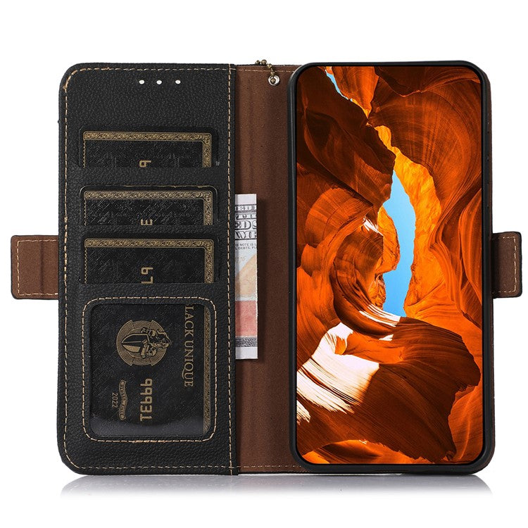 TJ RFID Blocking Phone Case for OnePlus Nord CE 3 Lite 5G / Nord N30 5G Genuine Cow Leather Wallet Stand Phone Cover - Black