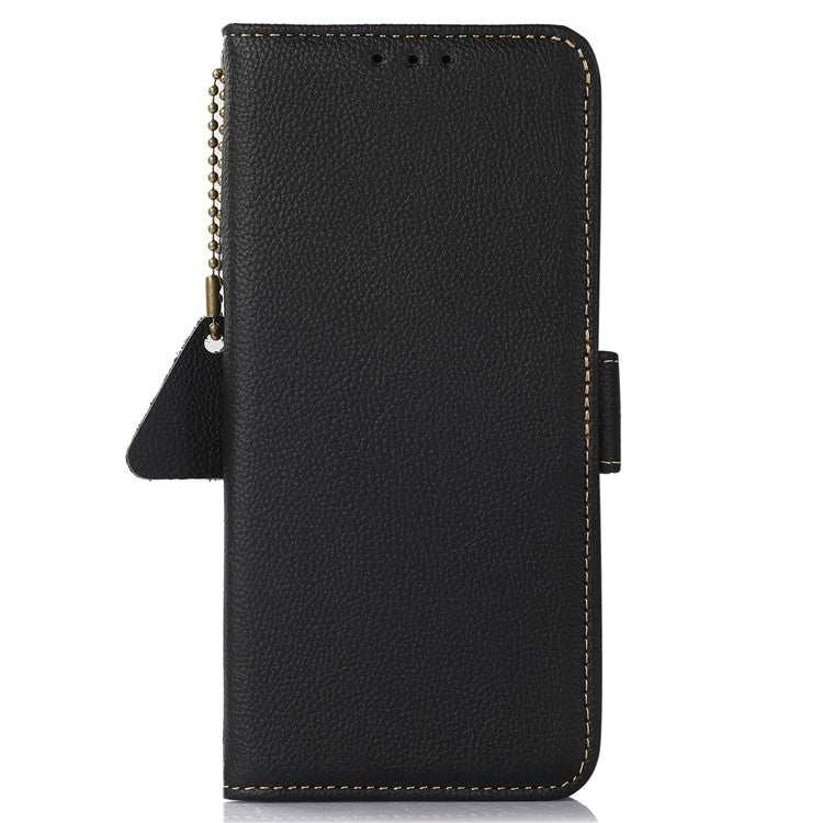 TJ RFID Blocking Phone Case for OnePlus Nord CE 3 Lite 5G / Nord N30 5G Genuine Cow Leather Wallet Stand Phone Cover - Black