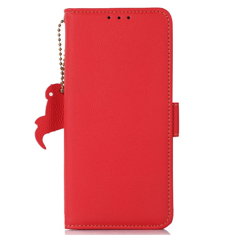 TJ RFID Blocking Phone Case for OnePlus Nord CE 3 Lite 5G / Nord N30 5G Genuine Cow Leather Wallet Stand Phone Cover - Red