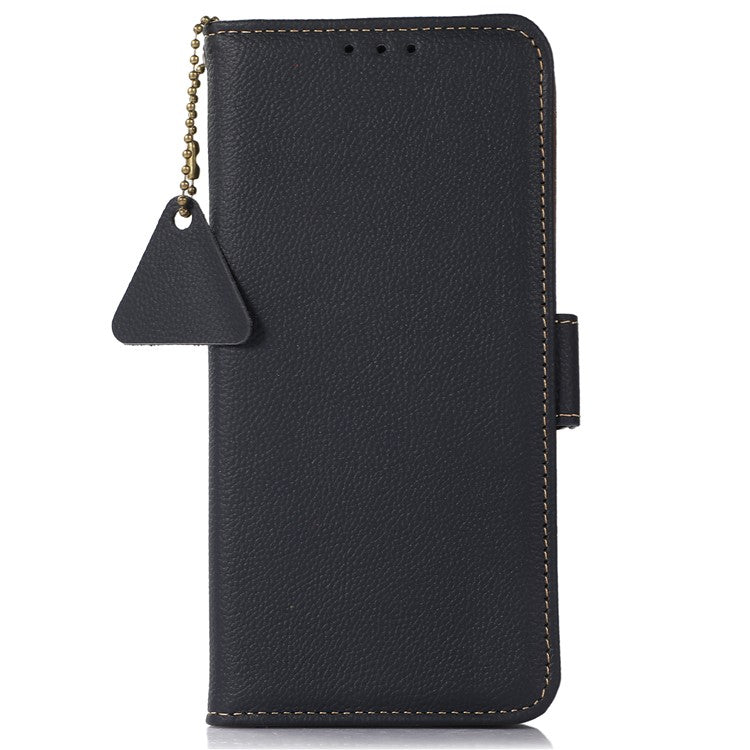 TJ RFID Blocking Phone Case for OnePlus Nord CE 3 Lite 5G / Nord N30 5G Genuine Cow Leather Wallet Stand Phone Cover - Blue