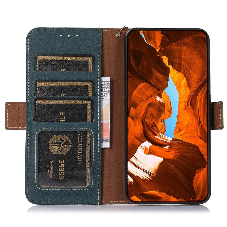 TJ RFID Blocking Phone Case for OnePlus Nord CE 3 Lite 5G / Nord N30 5G Genuine Cow Leather Wallet Stand Phone Cover - Green
