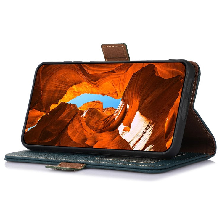 TJ RFID Blocking Phone Case for OnePlus Nord CE 3 Lite 5G / Nord N30 5G Genuine Cow Leather Wallet Stand Phone Cover - Green