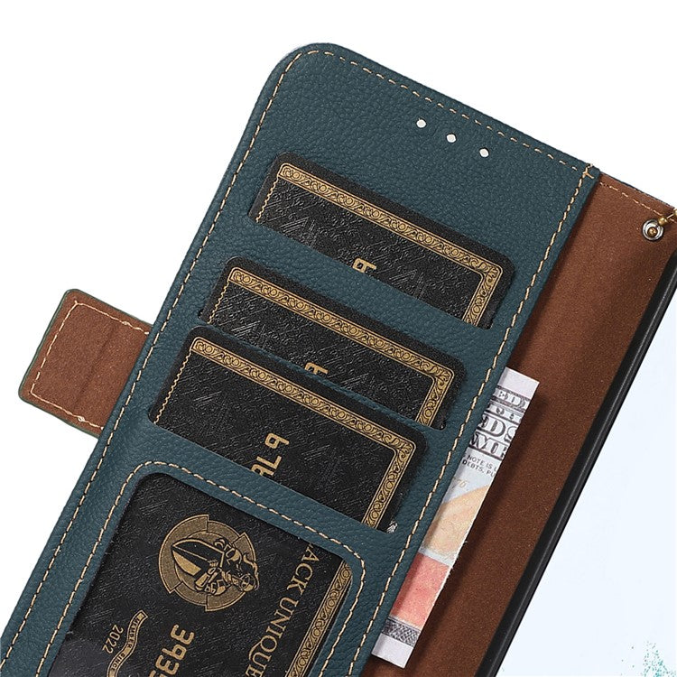 TJ RFID Blocking Phone Case for OnePlus Nord CE 3 Lite 5G / Nord N30 5G Genuine Cow Leather Wallet Stand Phone Cover - Green