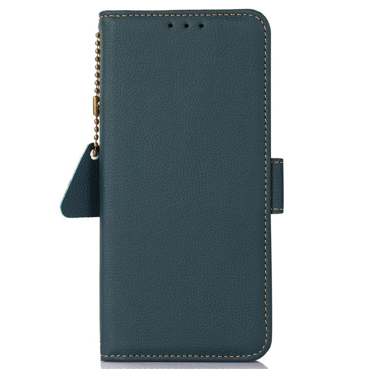 TJ RFID Blocking Phone Case for OnePlus Nord CE 3 Lite 5G / Nord N30 5G Genuine Cow Leather Wallet Stand Phone Cover - Green