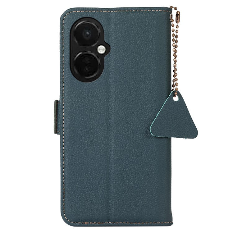 TJ RFID Blocking Phone Case for OnePlus Nord CE 3 Lite 5G / Nord N30 5G Genuine Cow Leather Wallet Stand Phone Cover - Green