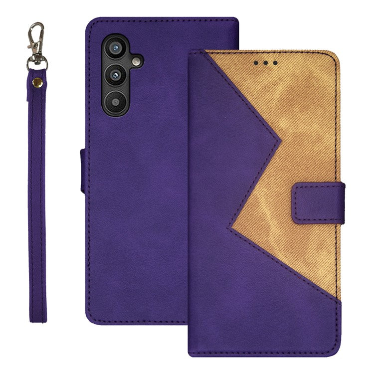 IDEWEI For Samsung Galaxy A34 5G Anti-scratch Leather Phone Case Color Splicing Stand Card Holder Phone Cover - Purple
