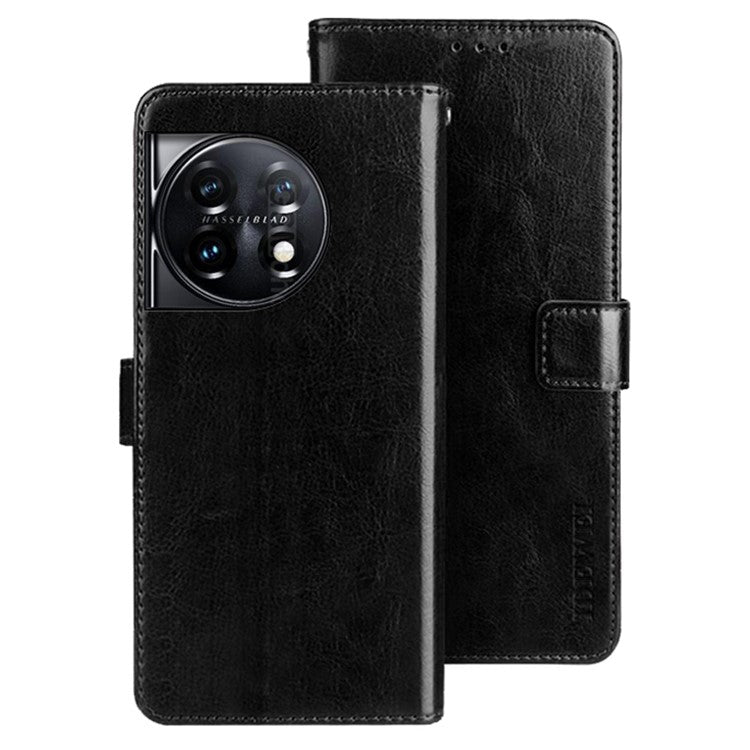 IDEWEI For OnePlus 11 5G Stand Crazy Horse Texture Wallet Cover Anti-Scratch PU Leather Phone Flip Case - Black