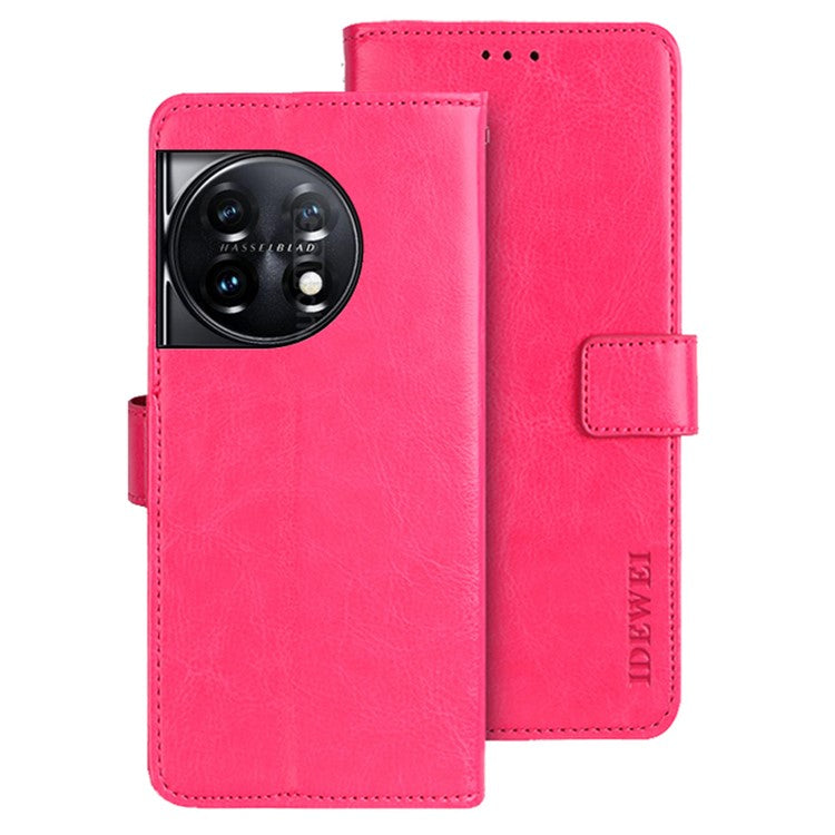 IDEWEI For OnePlus 11 5G Stand Crazy Horse Texture Wallet Cover Anti-Scratch PU Leather Phone Flip Case - Rose