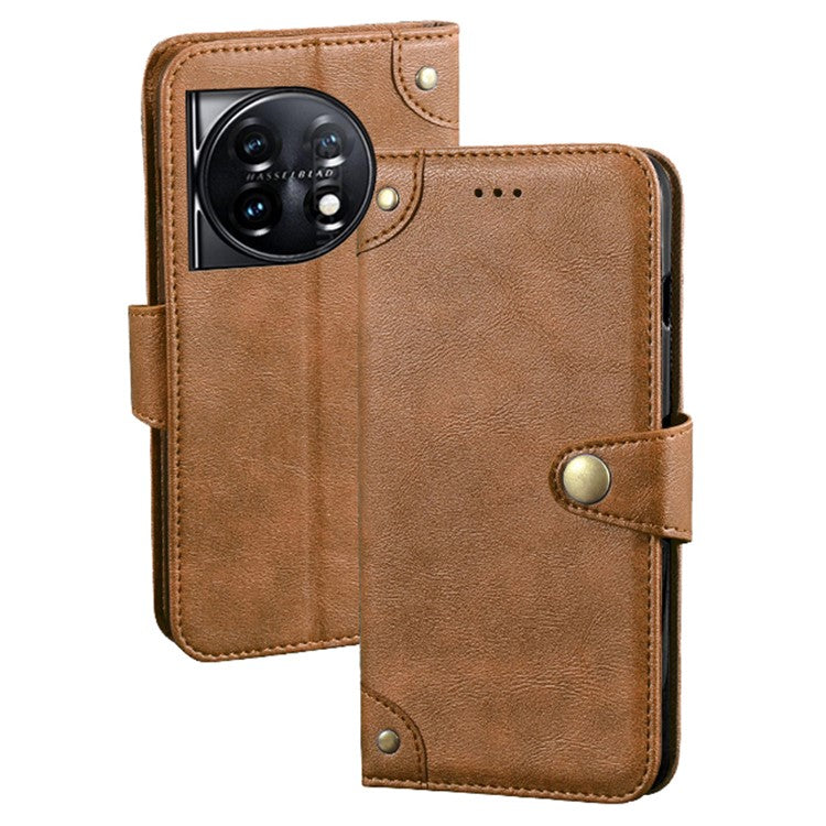 IDEWEI For OnePlus 11 5G Phone Flip Case Fine Texture TPU+PU Leather Wallet Phone Stand Cover - Brown