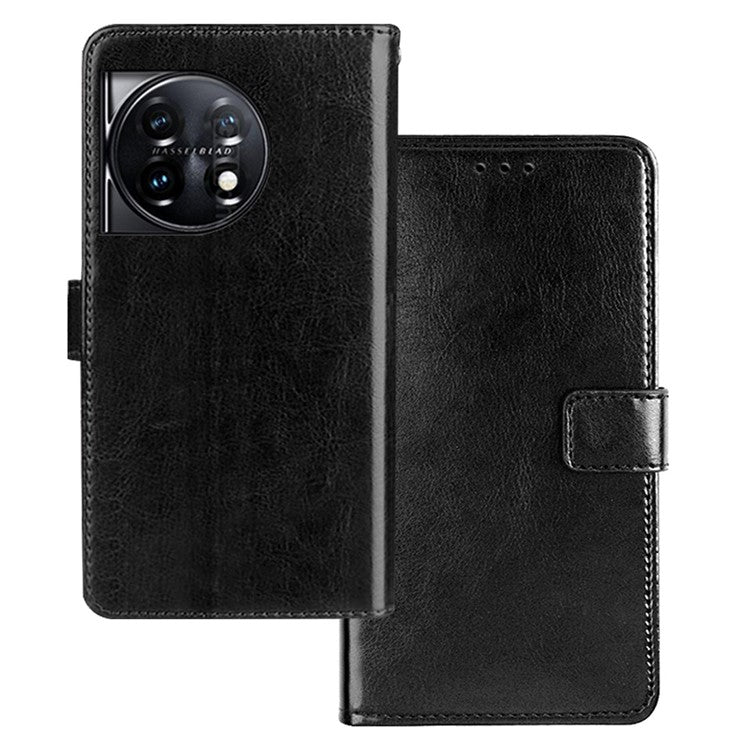 IDEWEI For OnePlus 11 5G Magnetic Closure Wallet Phone Case Crazy Horse Texture Stand PU Leather Phone Shell - Black