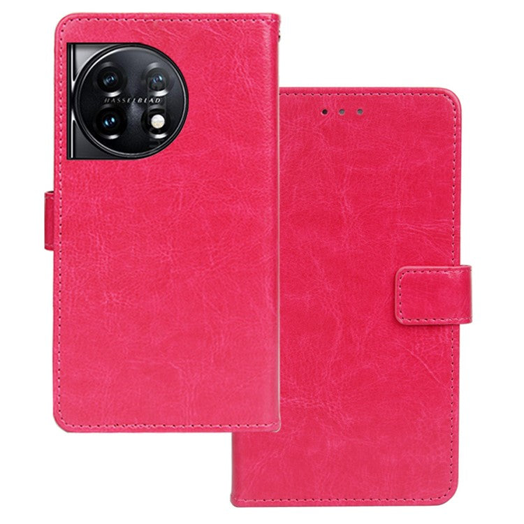 IDEWEI For OnePlus 11 5G Magnetic Closure Wallet Phone Case Crazy Horse Texture Stand PU Leather Phone Shell - Rose