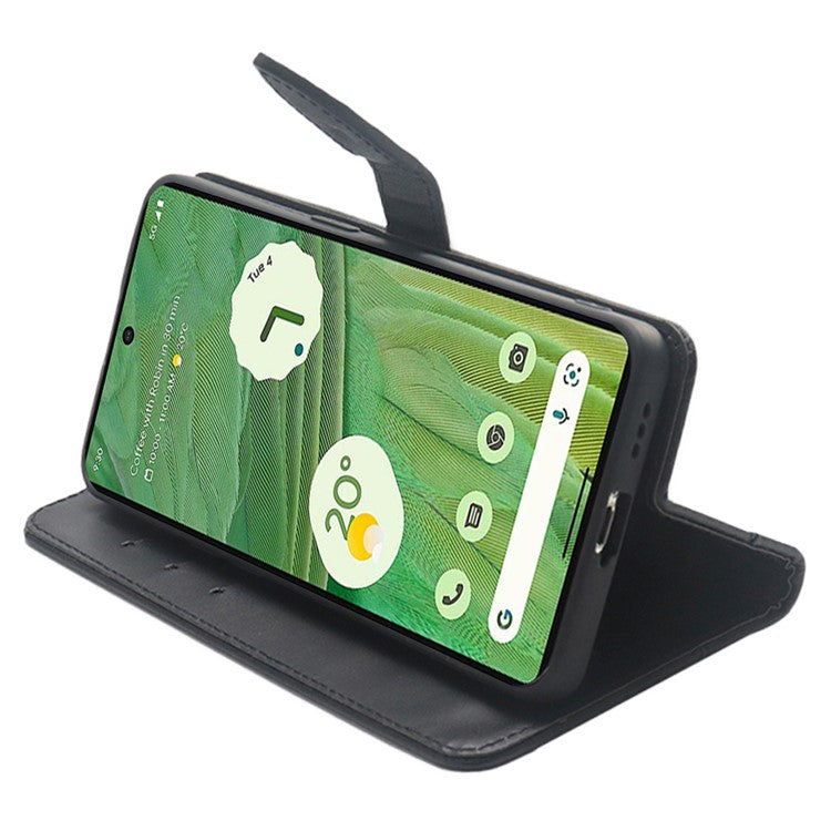 IDEWEI Phone Case for Google Pixel 7a Leather Shockproof Phone Cover with Card Slots Stand - Black