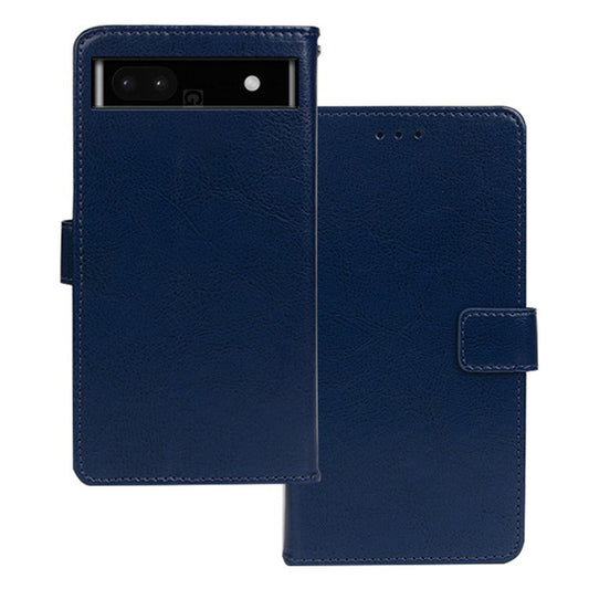 IDEWEI Shockproof Phone Cover For Google Pixel 7a , PU Leather Wallet Stand Crazy Horse Texture Phone Case - Blue
