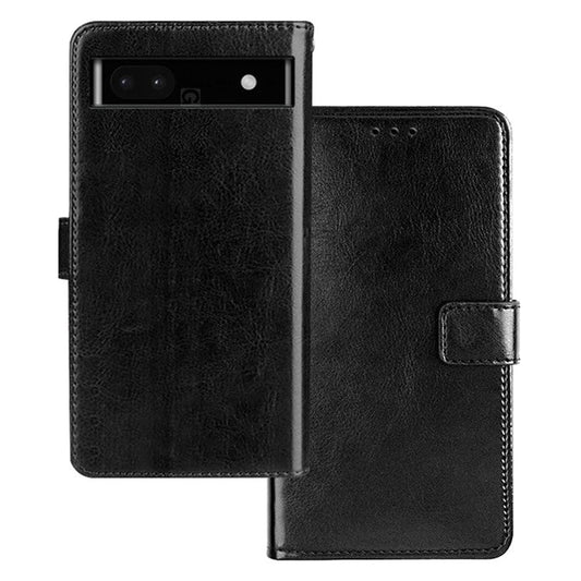 IDEWEI Shockproof Phone Cover For Google Pixel 7a , PU Leather Wallet Stand Crazy Horse Texture Phone Case - Black