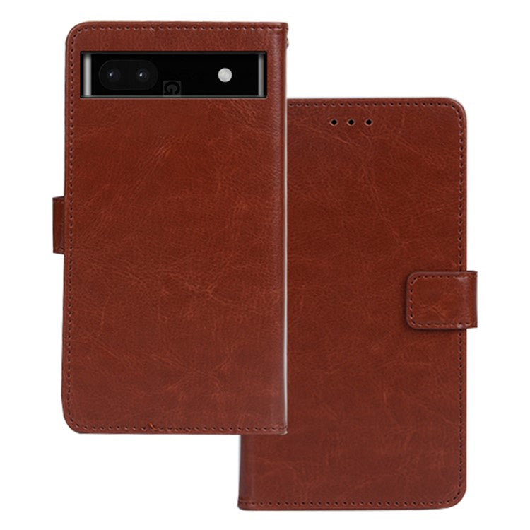 IDEWEI Shockproof Phone Cover For Google Pixel 7a , PU Leather Wallet Stand Crazy Horse Texture Phone Case - Brown