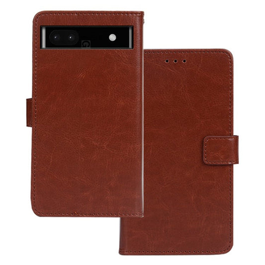 IDEWEI Shockproof Phone Cover For Google Pixel 7a , PU Leather Wallet Stand Crazy Horse Texture Phone Case - Brown