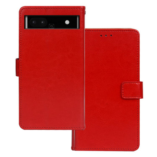 IDEWEI Shockproof Phone Cover For Google Pixel 7a , PU Leather Wallet Stand Crazy Horse Texture Phone Case - Red