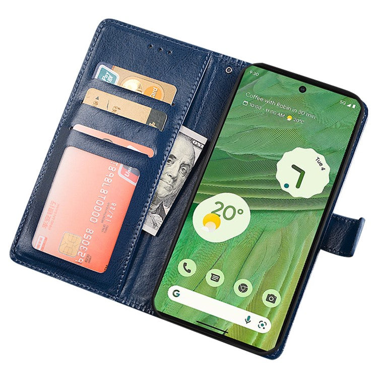 IDEWEI Shockproof Phone Cover For Google Pixel 7a , PU Leather Wallet Stand Crazy Horse Texture Phone Case - Red