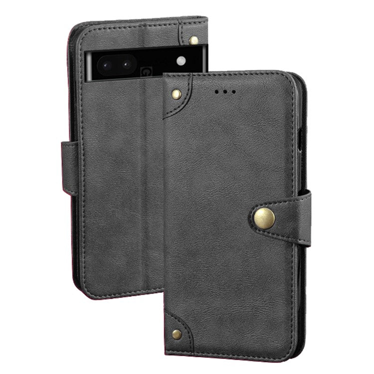 IDEWEI For Google Pixel 7a Shockproof Phone Case PU Leather Wallet Stand Cell Phone Cover - Black