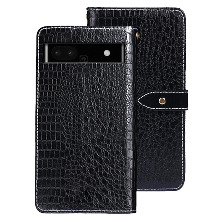 IDEWEI For Google Pixel 7a Shockproof Leather Phone Cover Crocodile Texture Stand Flip Wallet Phone Case - Black