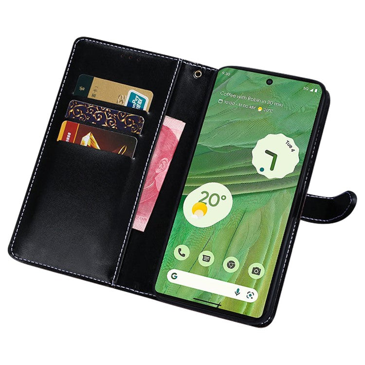 IDEWEI For Google Pixel 7a Shockproof Leather Phone Cover Crocodile Texture Stand Flip Wallet Phone Case - Black