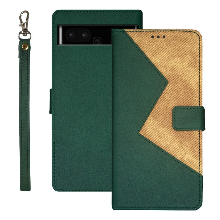 IDEWEI  Leather Phone Case Stand For Google Pixel 7a , Color Splicing  Shockproof Phone Cover with  Card Holder - Green