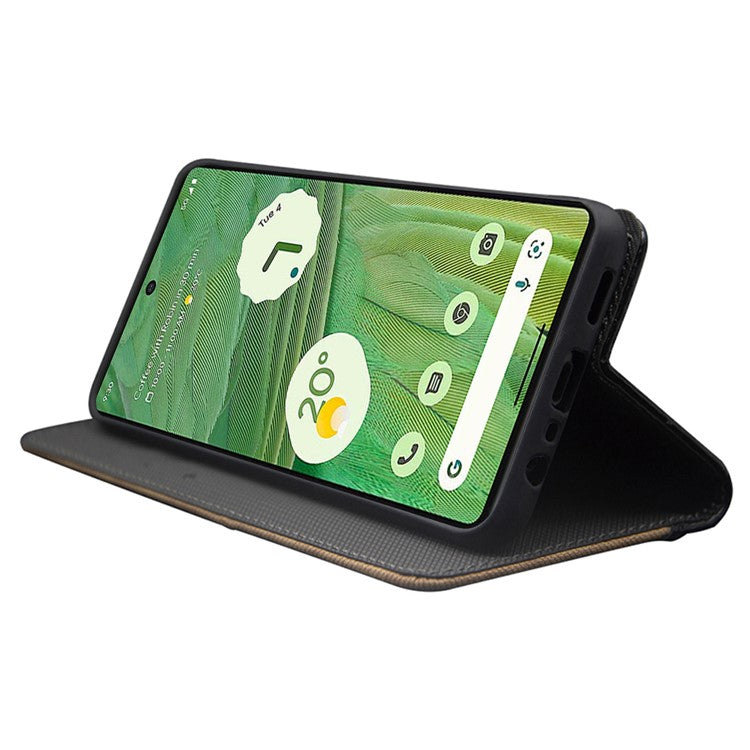 IDEWEI  Leather Phone Case Stand For Google Pixel 7a , Color Splicing  Shockproof Phone Cover with  Card Holder - Brown