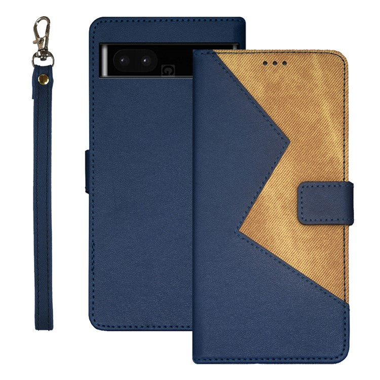IDEWEI  Leather Phone Case Stand For Google Pixel 7a , Color Splicing  Shockproof Phone Cover with  Card Holder - Blue