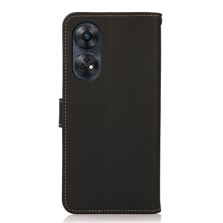 KHAZNEH For Oppo Reno8 T 4G RFID Blocking Genuine Leather Phone Case Phone Cover with Wallet Stand - Black