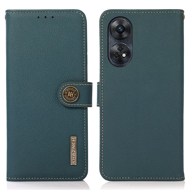KHAZNEH For Oppo Reno8 T 4G RFID Blocking Genuine Leather Phone Case Phone Cover with Wallet Stand - Green