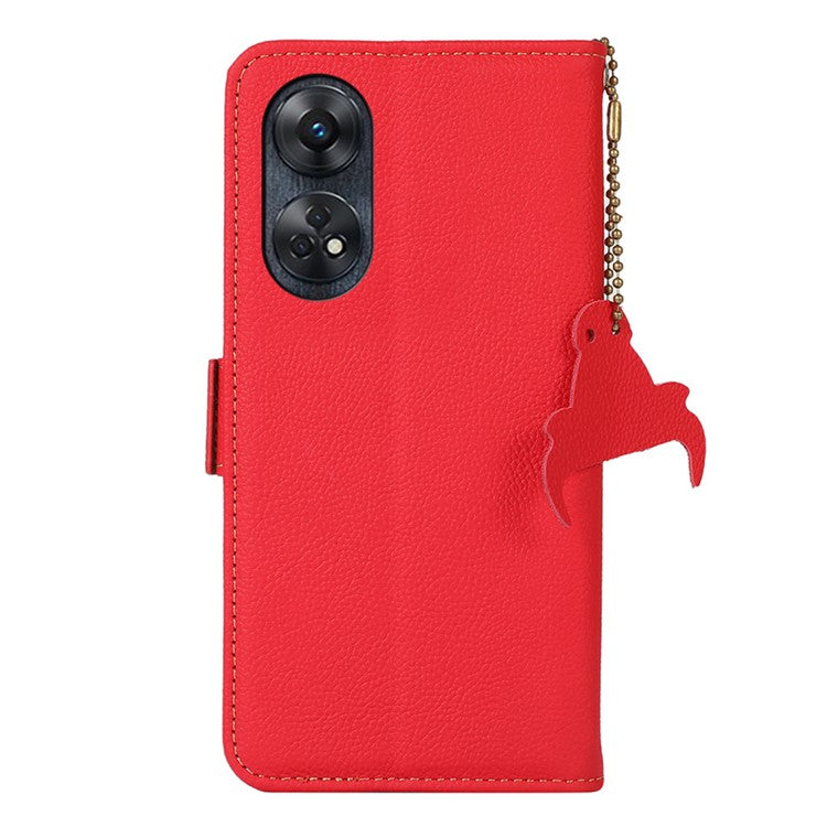TJ Leather Phone Case for Oppo Reno8 T 4G RFID Blocking Stand Wallet Full Protection Phone Cover - Red