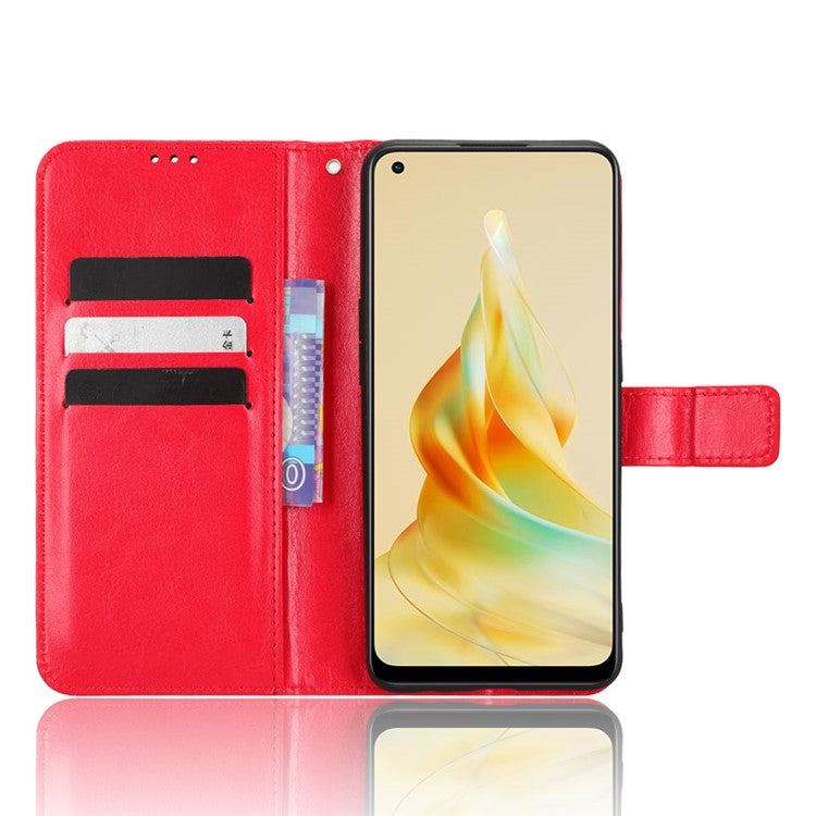 Phone Leather Case for Oppo Reno8 T 4G Wallet Stand Crazy Horse Texture Phone Cover - Red