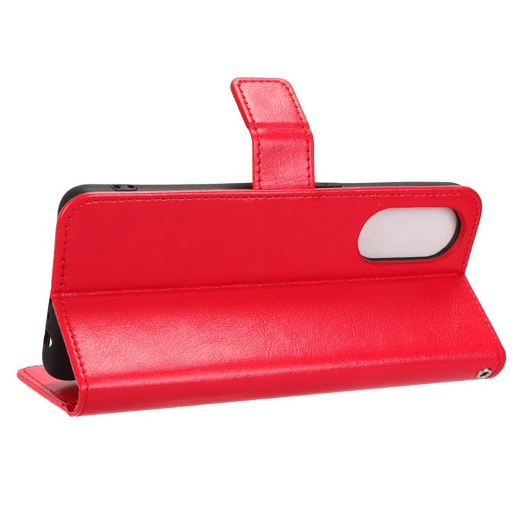 Phone Leather Case for Oppo Reno8 T 4G Wallet Stand Crazy Horse Texture Phone Cover - Red