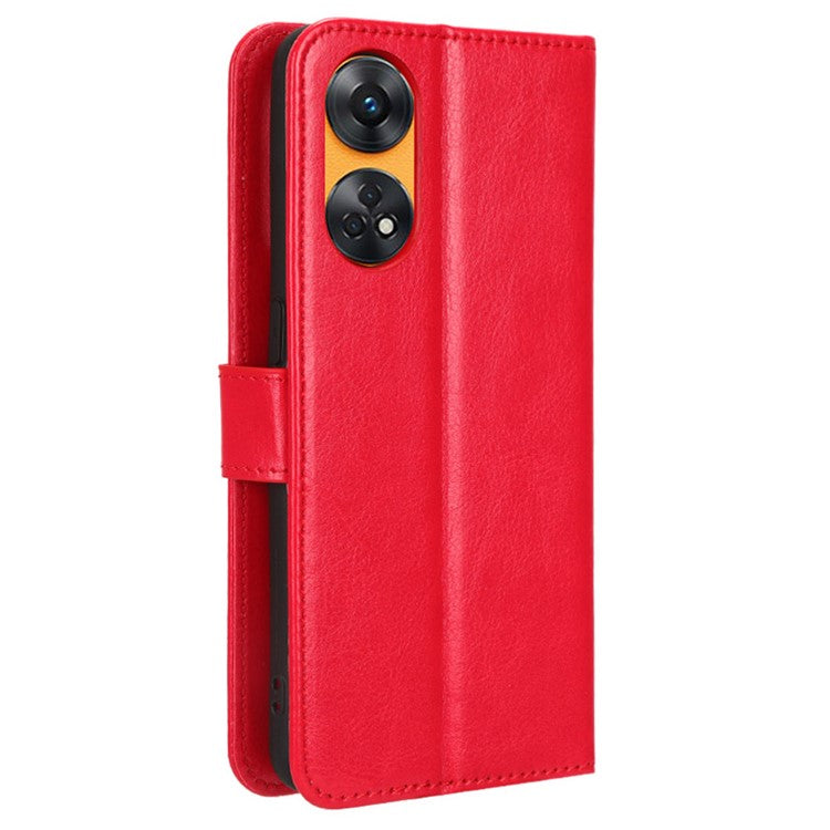 Phone Leather Case for Oppo Reno8 T 4G Wallet Stand Crazy Horse Texture Phone Cover - Red