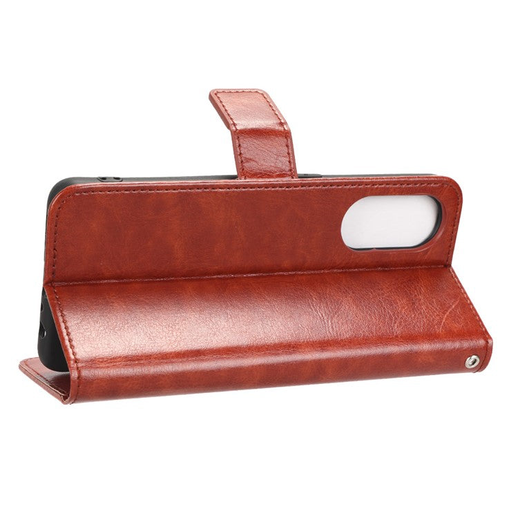 Phone Leather Case for Oppo Reno8 T 4G Wallet Stand Crazy Horse Texture Phone Cover - Brown