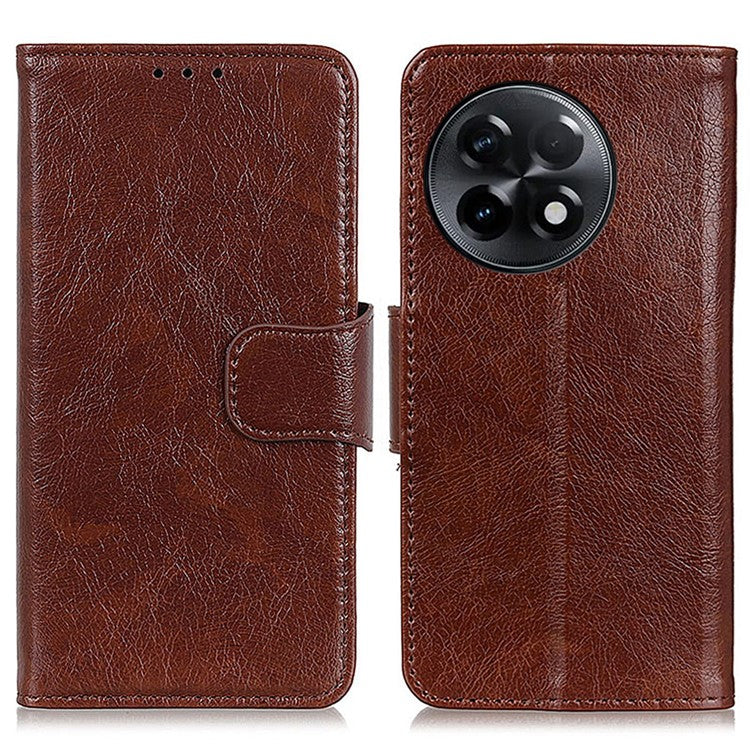 Shockproof Phone Case For OnePlus Ace 2 5G / 11R 5G Split Leather Nappa Texture Flip Wallet Stand Cell Phone Cover - Brown