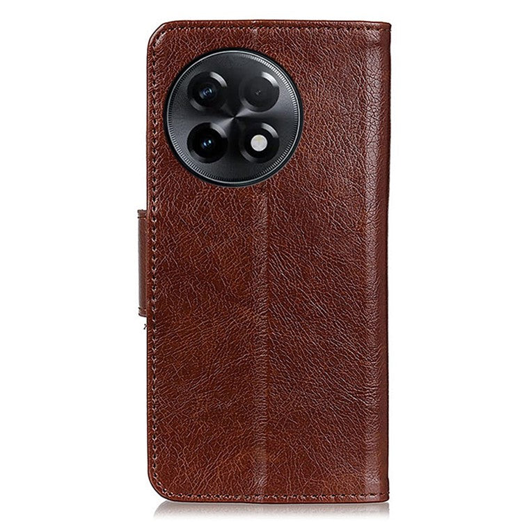 Shockproof Phone Case For OnePlus Ace 2 5G / 11R 5G Split Leather Nappa Texture Flip Wallet Stand Cell Phone Cover - Brown