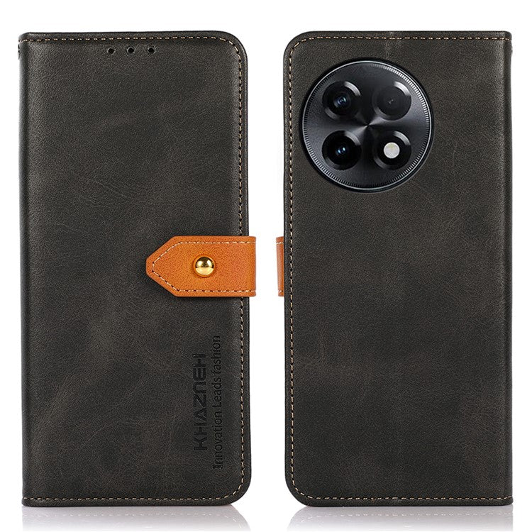 KHAZNEH Phone Case For OnePlus Ace 2 5G / 11R 5G , Cowhide Texture Flip Leather Wallet Protective Phone Cover Stand - Black