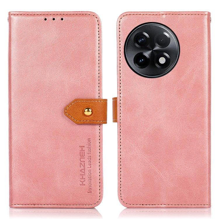 KHAZNEH Phone Case For OnePlus Ace 2 5G / 11R 5G , Cowhide Texture Flip Leather Wallet Protective Phone Cover Stand - Rose Gold