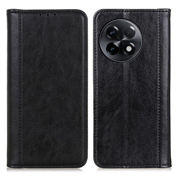 For OnePlus Ace 2 5G / 11R 5G Anti-fall Phone Case Litchi Texture Split Leather Flip Wallet Cover with Stand - Black