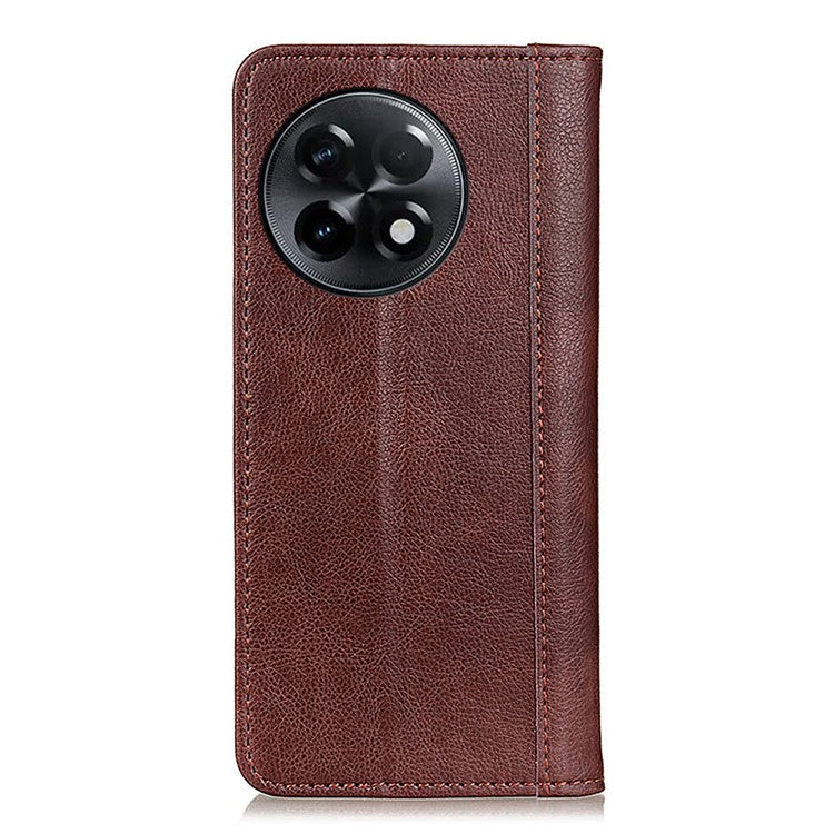 For OnePlus Ace 2 5G / 11R 5G Anti-fall Phone Case Litchi Texture Split Leather Flip Wallet Cover with Stand - Brown
