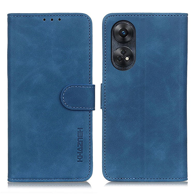 KHAZNEH For Oppo Reno8 T 4G Retro Texture Phone Case PU Leather Stand Wallet Phone Cover - Blue