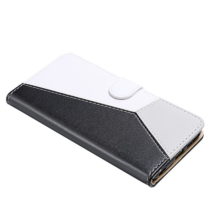 PU Leather Phone Case for Oppo A17 4G Three-color Splicing Stand Wallet Phone Cover - Black / White / Grey