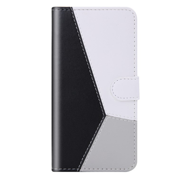 PU Leather Phone Case for Oppo A17 4G Three-color Splicing Stand Wallet Phone Cover - Black / White / Grey